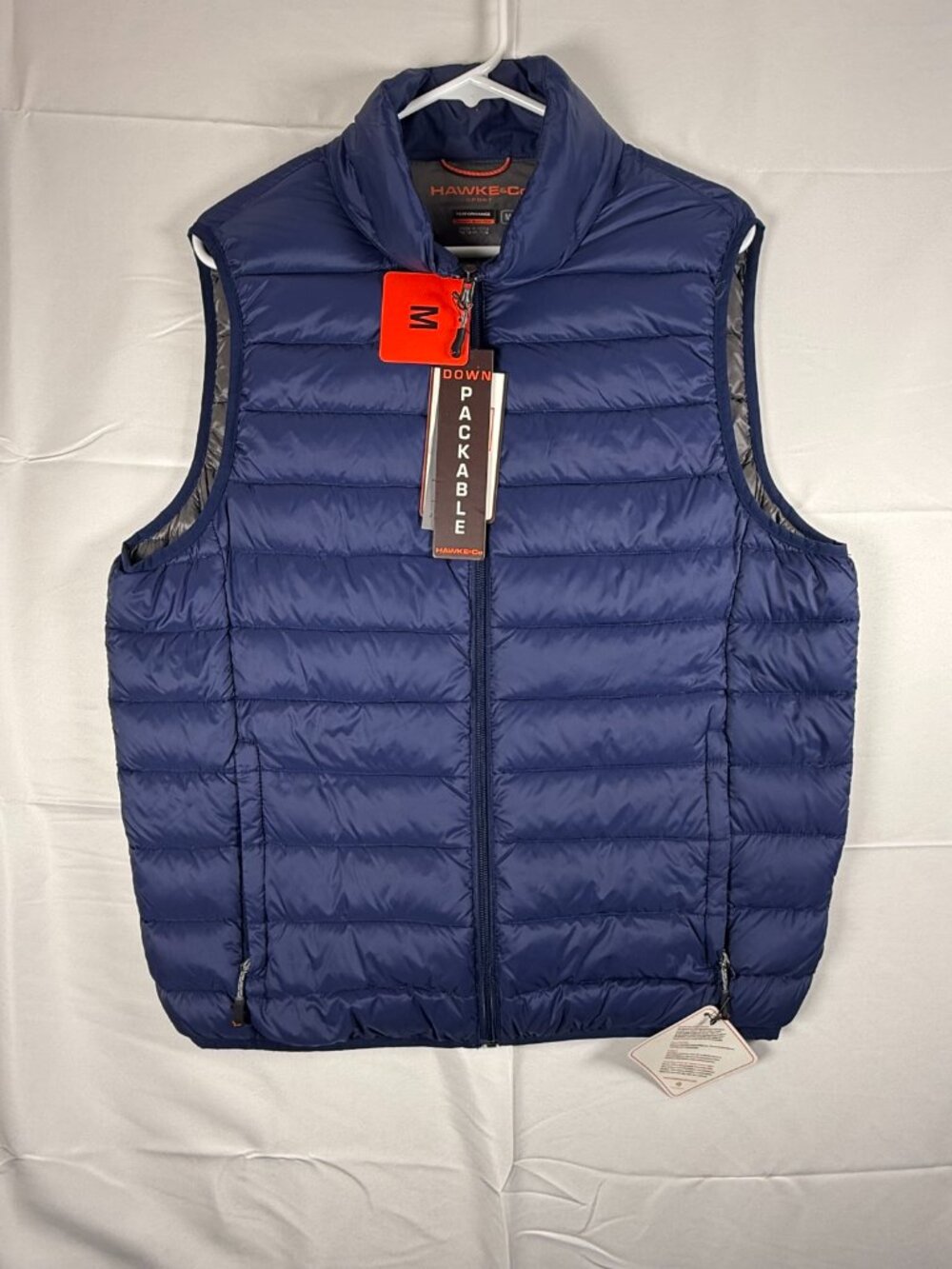 Hawke & Co NWT Premium Duck Down Men's Navy Vest Ultra Lite Packable Puffer Sz M